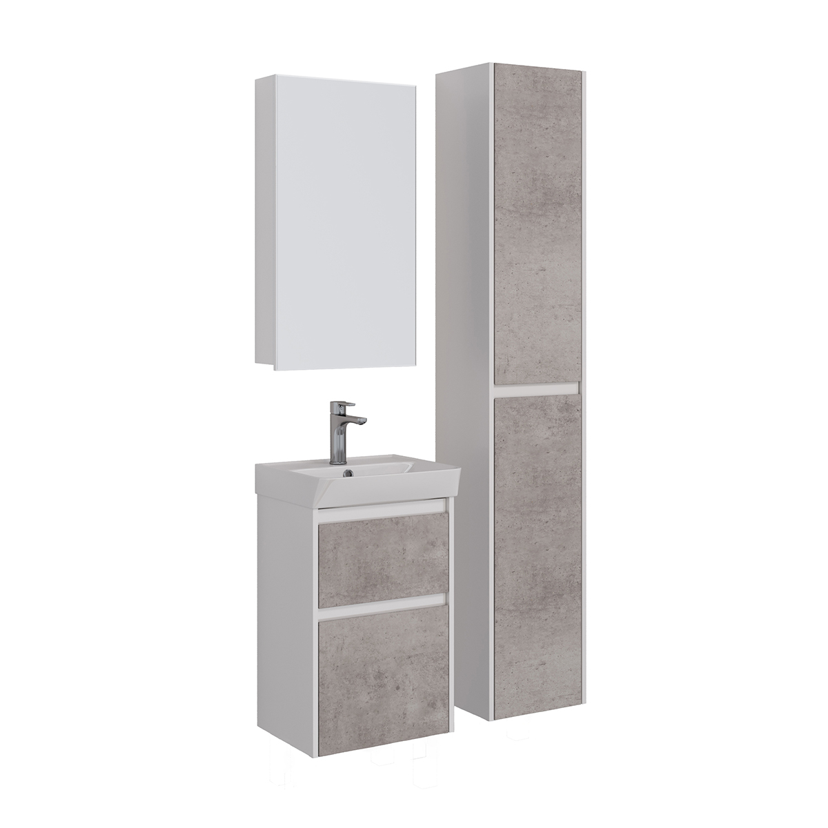 Мебель для ванной Lemark Combi 45 универсальная, бетон, белый глянец