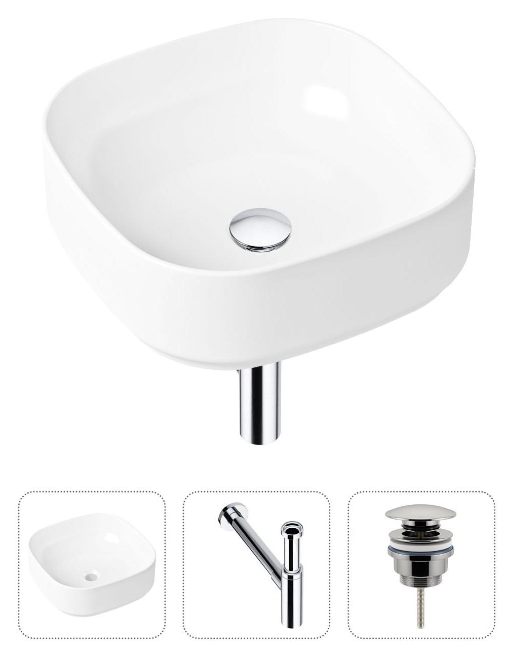 

Комплект 3 в 1 Lavinia Boho Bathroom Sink 21520252: накладная фарфоровая раковина 40 см, металлический сифон, донный клапан, Белый, 21520252