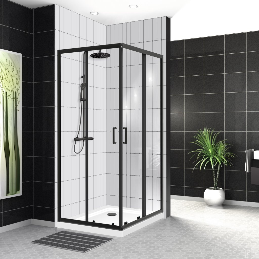 Душевой уголок BelBagno UNO-195-A-2-100-C-NERO профиль черный, стекло прозрачное