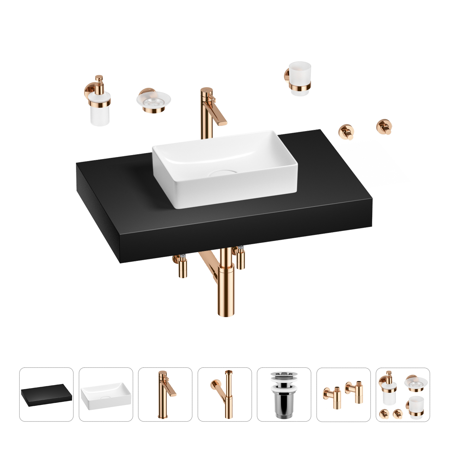 

Раковина 42 см со столешницей 80 см Wellsee Pure BY Wellsee 201010789 в наборе 10 в 1, Светло-розовый, 201010789