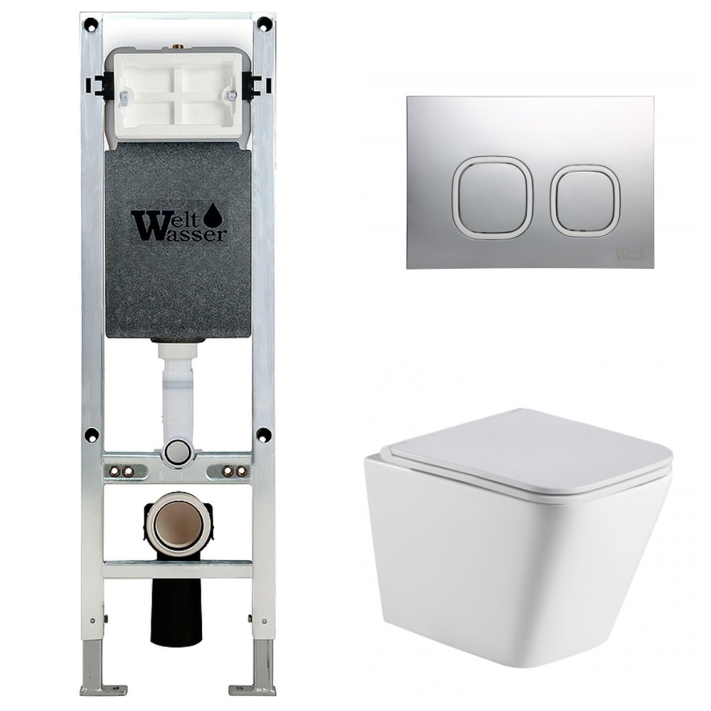 Комплект Weltwasser 10000006523 унитаз Gelbach 004 MT-WT + инсталляция + кнопка Amberg RD-CR