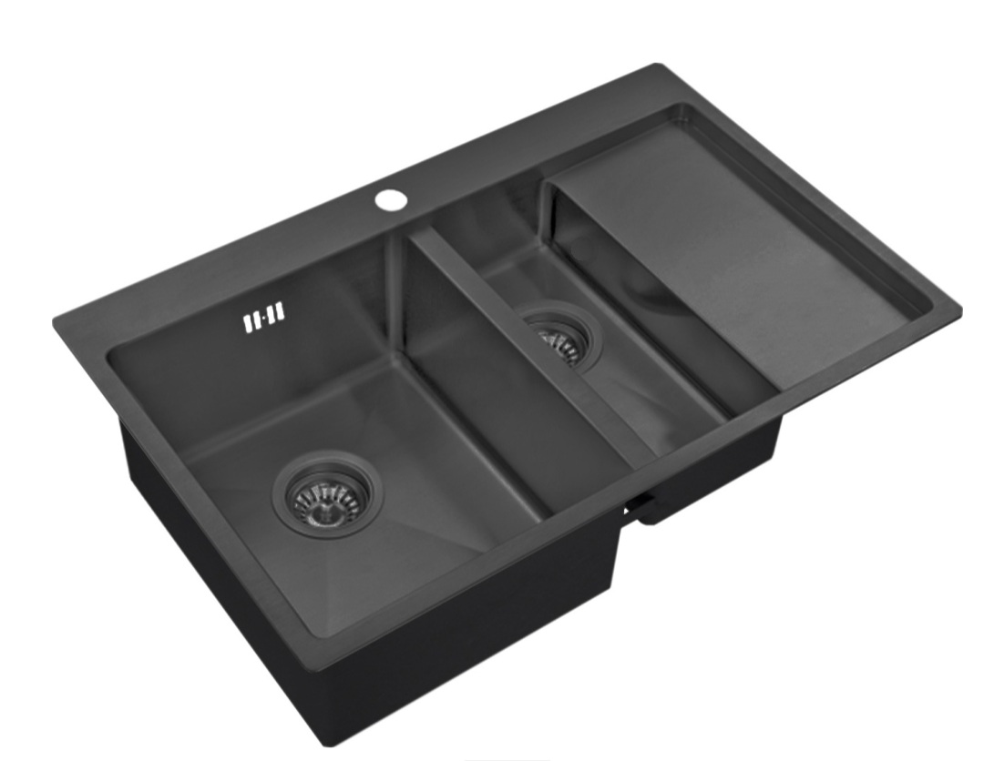 Мойка кухонная Zorg Inox PVD 5178-2-L grafit, цвет черный - фото 1