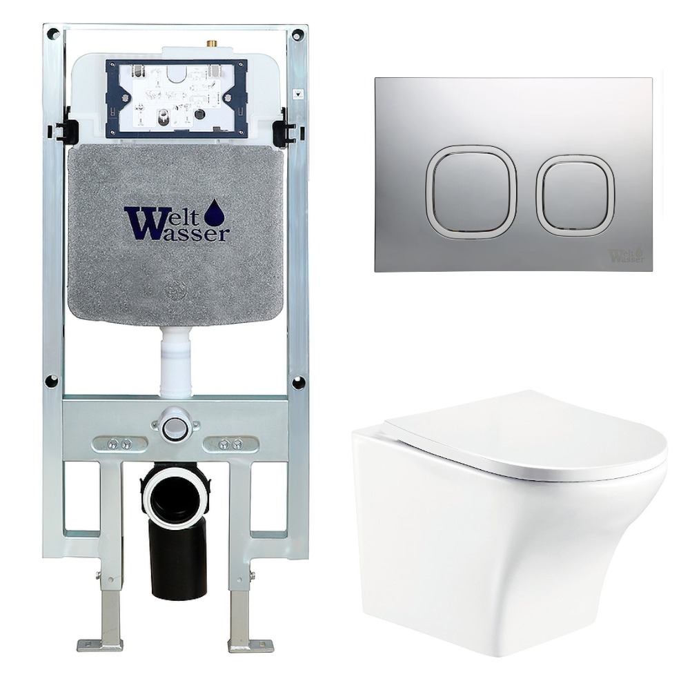 Комплект Weltwasser 10000006740 унитаз Odenbach 004 GL-WT + инсталляция + кнопка Amberg RD-CR, цвет белый глянцевый
