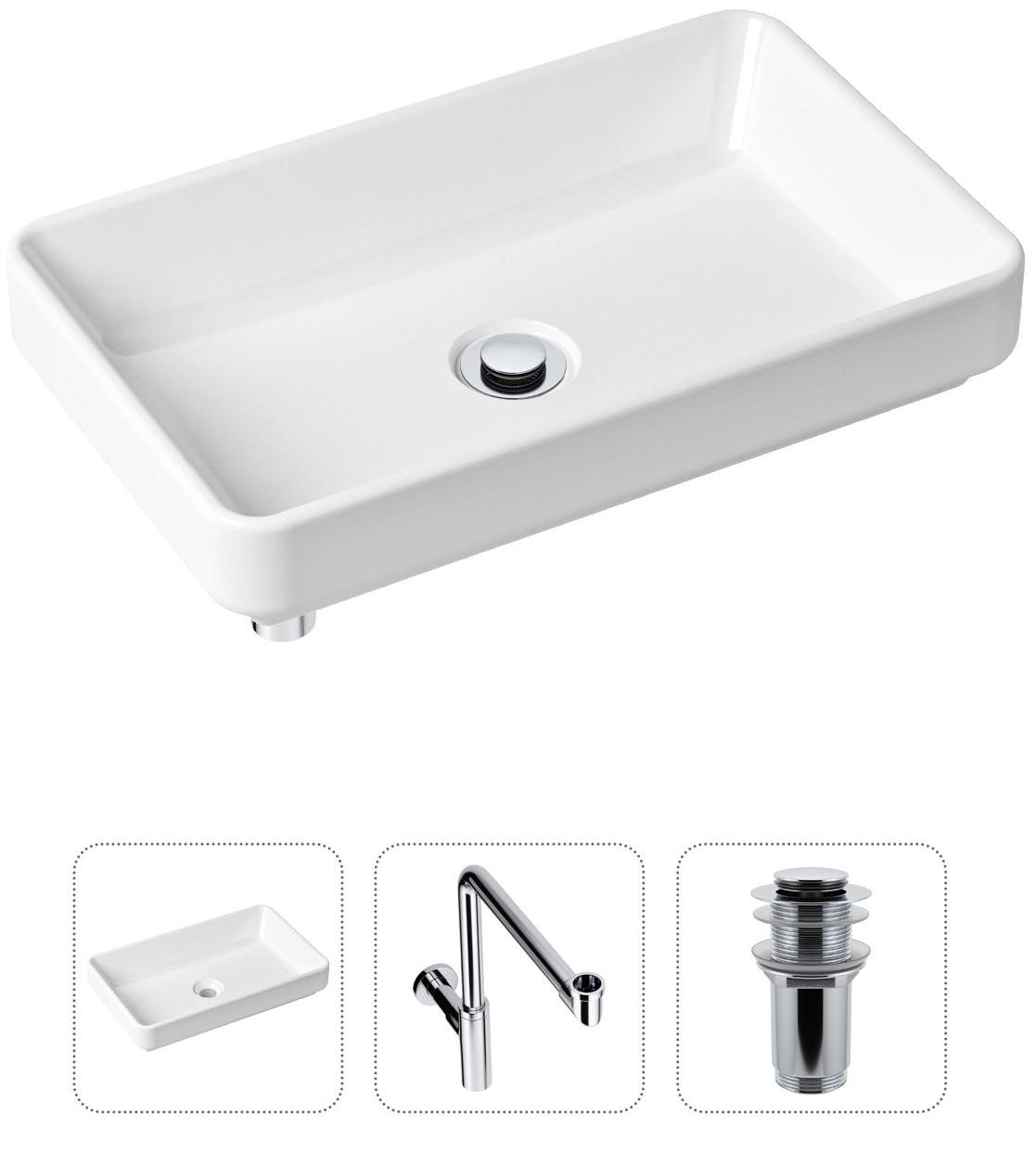 

Комплект 3 в 1 Lavinia Boho Bathroom Sink 21520153: накладная фарфоровая раковина 55 см, металлический сифон, донный клапан, Белый, 21520153