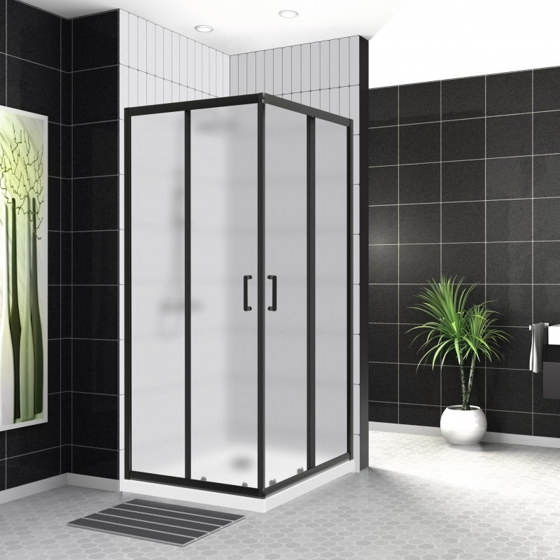 

Душевой уголок BelBagno UNO-195-A-2-90-P-NERO профиль черный, стекло рифленое