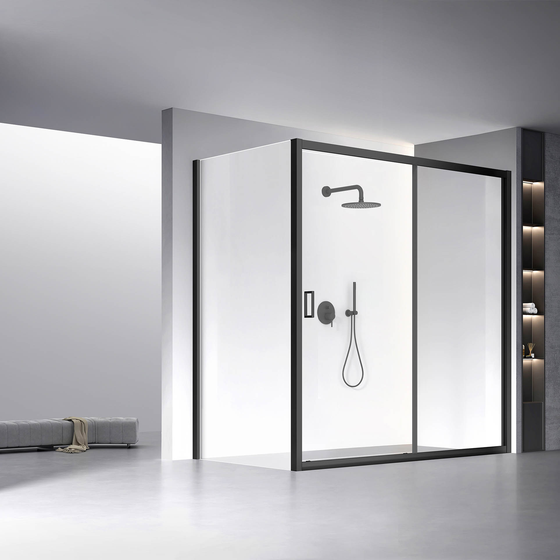Душевой уголок Veconi Rovigo RV-060B 200x120x195 см, профиль черный, стекло прозрачное