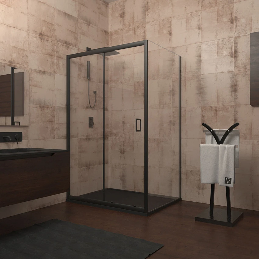 Душевой уголок Veconi Rovigo RV-040B 120x90x185 см, профиль черный, стекло прозрачное