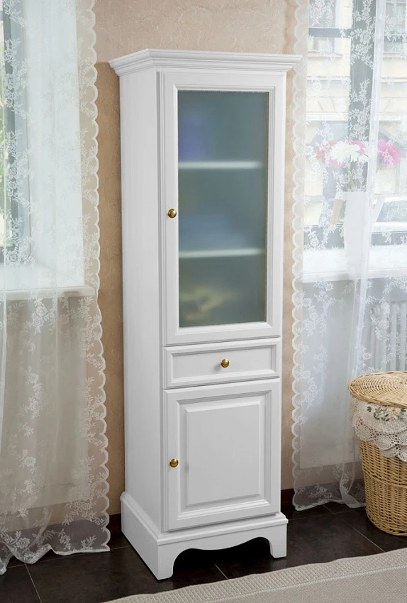 Шкаф-пенал La Beaute Classic Michel белый матовый, матовое стекло, фурнитура золото R
