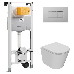 Комплект инсталляция OLI 120 ECO Sanitarblock pneumatic+кнопка Karisma хром матовая+унитаз Point Виктория PN41061