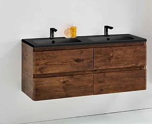 Тумба с раковиной Vincea Alba 1200 подвесная, 4 ящика, R.Wood (черная раковина)