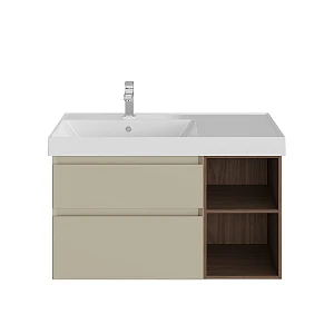 Тумба с раковиной Kerama Marazzi Cubo 90 L подвесная, лимо матовый/структурированный орех