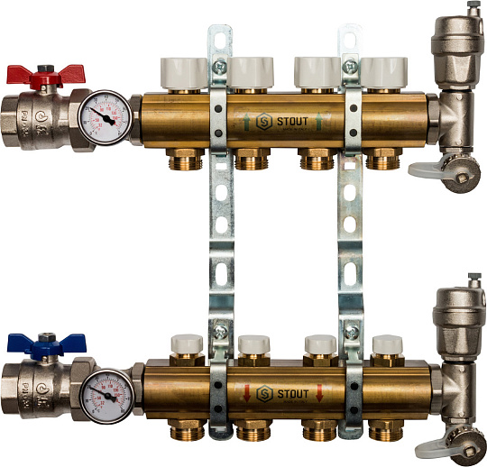 Коллектор Stout SMB 0468 латунь, на 4 контура, без расходомеров