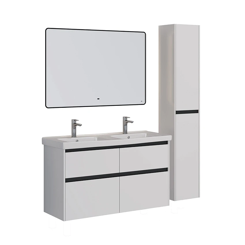 Мебель для ванной Lemark Combi 125 универсальная, белый глянец, черная планка