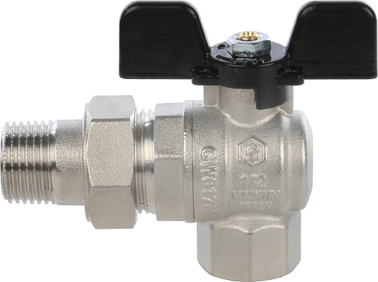 Шаровый кран Stout SVB-0008 1/2 вн-нар, полнопроходной, с американкой, ручка бабочка