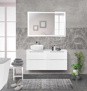 Мебель для ванной BelBagno Etna H-60 120 L подвесная, со столешницей, 4 ящика, Bianco Lucido