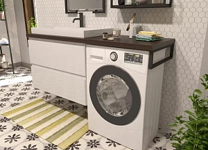 Тумба с раковиной Эстет Malibu Luxe 155 L 2 ящика, белая/столешница темное дерево