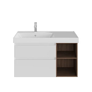 Тумба с раковиной Kerama Marazzi Cubo 90 L подвесная, белый/структурированный орех