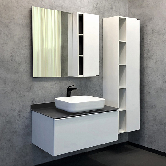 Мебель для ванной Comforty Милан 90 со светло-серой столешницей, белая (раковина Comforty T-Y9378)