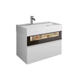 Мебель для ванной Burgbad Yumo 80 с внешней подсветкой подвесная белая глянцевая/дымчатое стекло