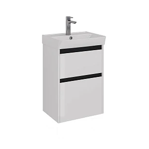 Тумба с раковиной Lemark Combi 50 универсальная, белый глянец, черная планка