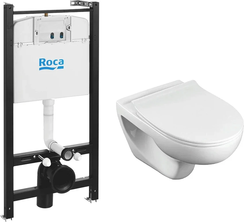 Комплект Roca Victoria Rimless Pack 7893105010 подвесной унитаз + сиденье микролифт + инсталляция (без кнопки)