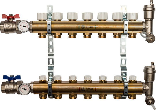 Коллектор Stout SMB 0468 латунь, на 7 контуров без расходомеров