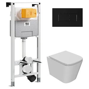 Комплект инсталляция OLI 120 ECO Sanitarblock pneumatic+кнопка Karisma черная+унитаз Point Ника PN41081