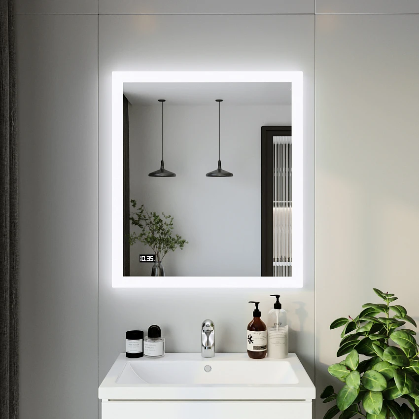 Зеркало Бриклаер Вега 75 LED подсветка на взмах руки, часы