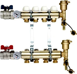 Коллектор Tiemme 1&quot; х 3/4&quot;, латунный, 4 выхода 3870012
