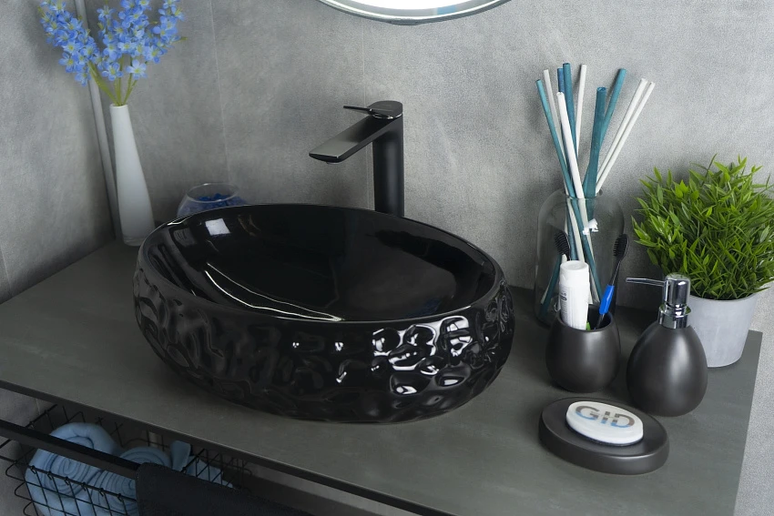 Раковина Gid Lago 9030bf накладная 48х34 черная глянцевая