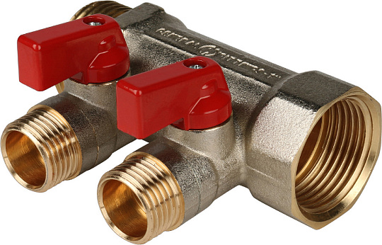 Коллектор Stout SMB 6200 1&quot; х 1/2&quot;, 2 выхода, красные ручки