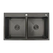 Мойка кухонная Gappo GS8350-6 с коландером, двойная, графит - превью 2