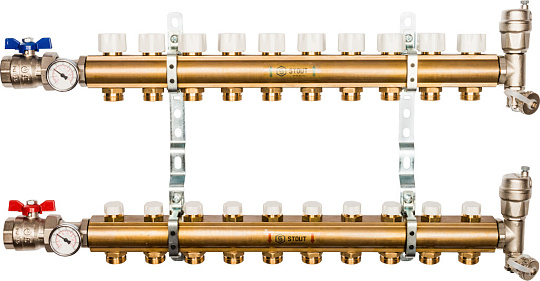 Коллектор Stout SMB 0468 латунь, на 10 контуров без расходомеров
