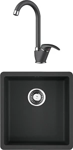 Комплект  Мойка кухонная Omoikiri Kata 40-U-BL черная + Смеситель Omoikiri Umi BL для кухонной мойки