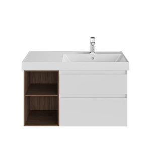 Тумба с раковиной Kerama Marazzi Cubo 90 R подвесная, белый/структурированный орех