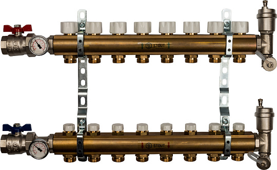 Коллектор Stout SMB 0468 латунь, на 8 контуров без расходомеров