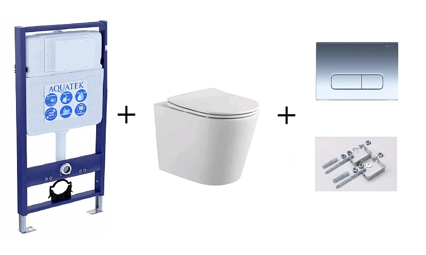 Комплект инсталляция Aquatek Standart INS-0000012+унитаз Aquatek Вега AQ1904-00+кнопка смыва KDI-0000016+комплект креплений