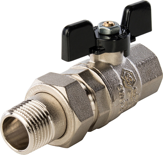 Шаровый кран Stout SVB-0007 1/2 вн-нар, полнопроходной, с американкой, ручка бабочка
