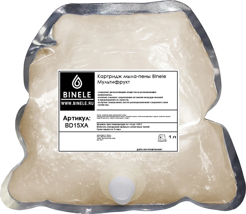 Жидкое мыло Binele BD15XA мультифрукт мыло-пена (Блок: 6 картриджей по 1 л) с помпой