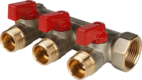 Коллектор Stout SMB 6200 3/4 &quot; х 1/2&quot;, 3 выхода, красные ручки