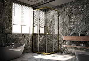 Душевой уголок Veconi Premium Trento PTC-20G 100x80x200 см, профиль брашированное золото, стекло прозрачное