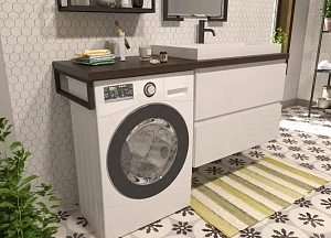 Тумба с раковиной Эстет Malibu Luxe 155 R 2 ящика, белая/столешница темное дерево
