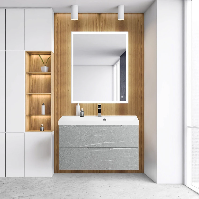 Мебель для ванной BelBagno Vittoria 100 подвесная, 2 ящика, Toros Bianco (раковина BB1000/450-LV-MR-AST)