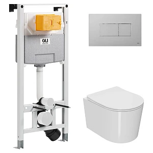 Комплект инсталляция OLI 120 ECO Sanitarblock pneumatic+кнопка Karisma хром матовая+унитаз Point Веста PN41701