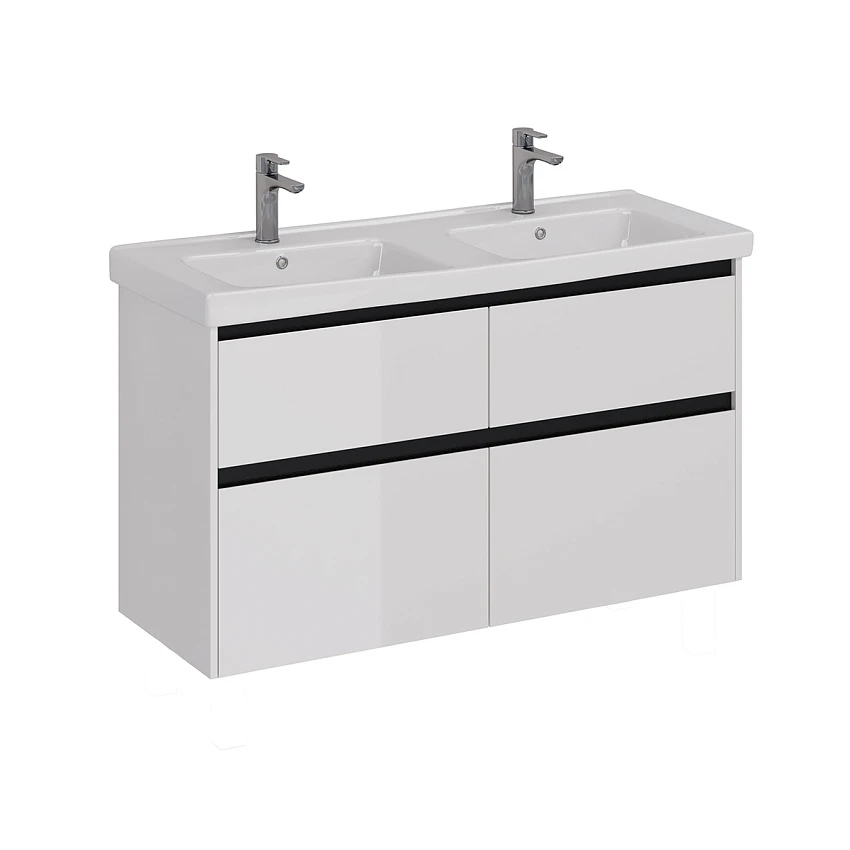 Тумба для комплекта Lemark Combi 125 универсальная, белый глянец, черная планка