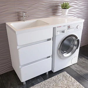 Тумба с раковиной Stella Polar Корделия 110 с 2 ящиками, белая, под стиральную машину