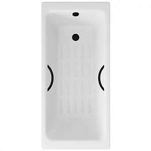 Чугунная ванна Delice Parallel Comfort 150х70 с черными матовыми ручками и антискользящим покрытием, без ножек