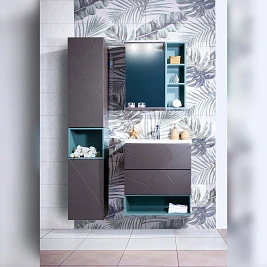 Мебель для ванной Бриклаер Кристалл 60 софт графит (с зеркалом 40 и открытым шкафчиком)