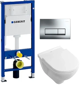 Унитаз подвесной Villeroy & Boch O Novo с сиденьем + инсталляция с клавишей