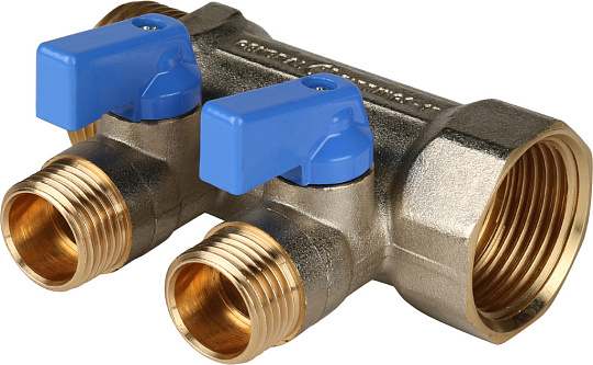 Коллектор Stout SMB 6201 1&quot; х 1/2&quot;, 2 выхода, синие ручки